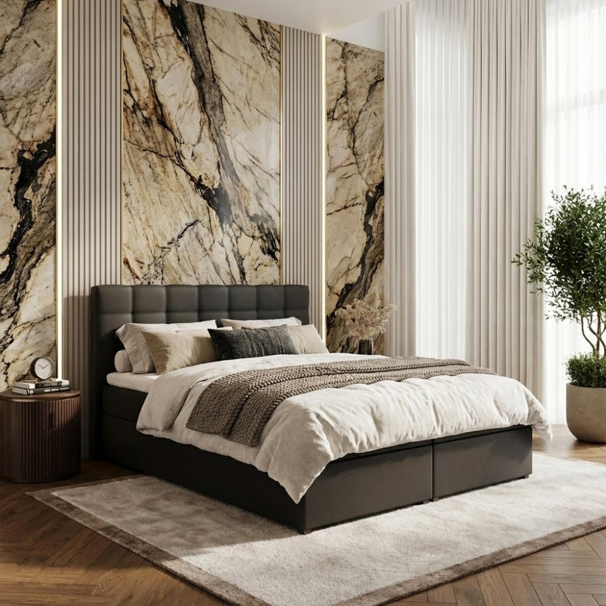 POLSTERBETT Topiq 164/203/103 schwarz - Anthrazit, Holzwerkstoff/Textil (160/200cm) - Beautysofa