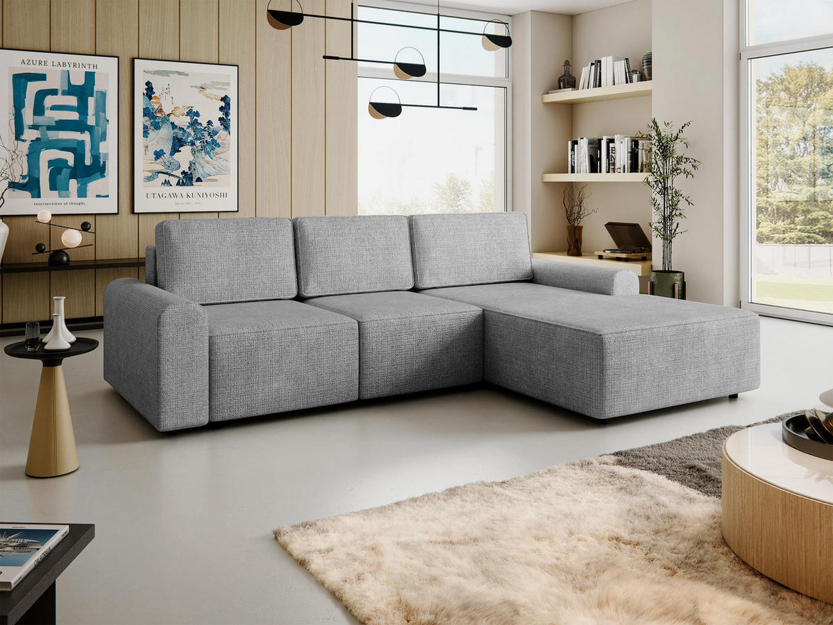 ECKSOFA Bella L, Seite: Rechts - Hellgrau/Schwarz, Holz/Kunststoff (258/168cm) - MIRJAN24