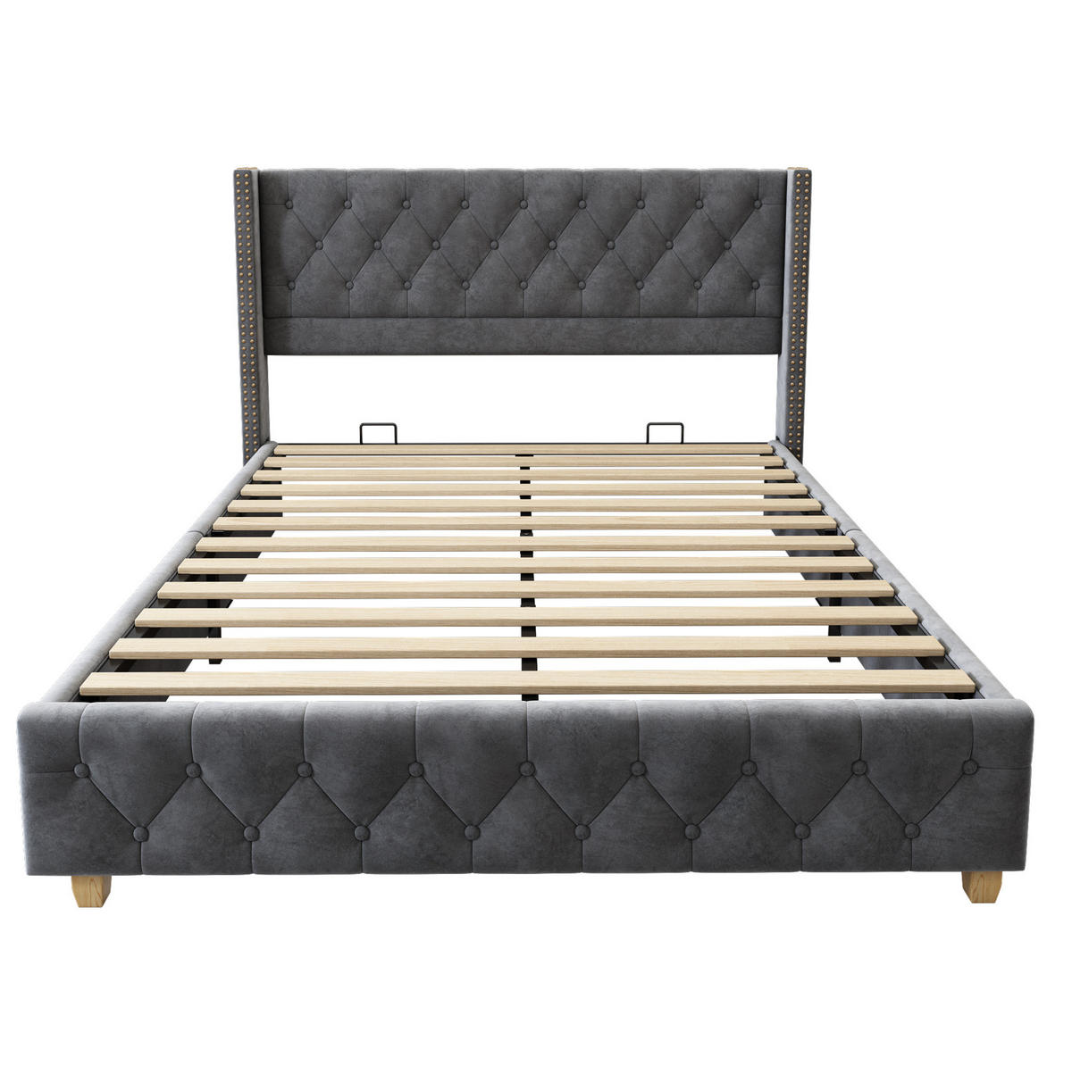 POLSTERBETT aus Samt 140x190 cm Grau mit Knopfheftung und Nieten - Grau, Textil (140/190cm) - IVMEU