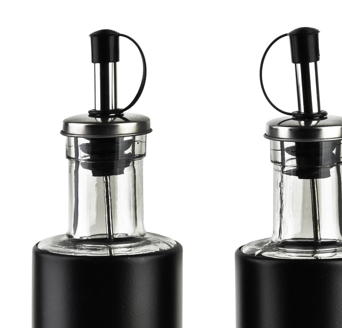 ÖL-/ESSIGFLASCHE Basic schwarz 2er Set 6.5/6.5/24 cm Glas - Schwarz, Glas (6.5/24/6.5cm) - Mondex