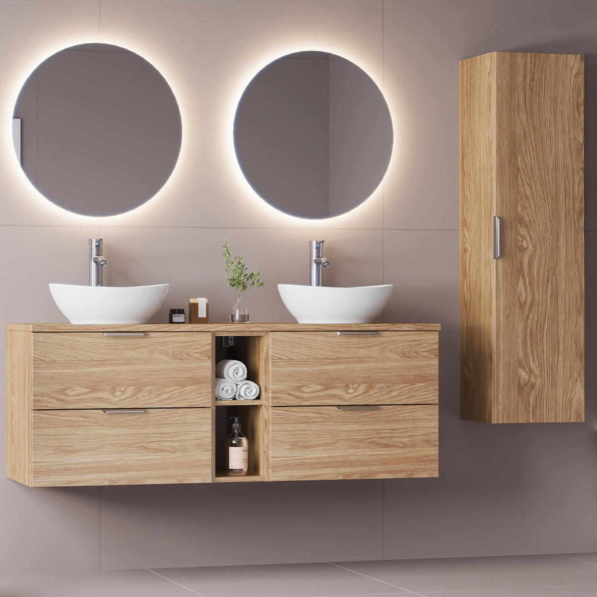 BADMÖBEL 140.6cm Astrid 2er-Set Holz - Braun, Holzwerkstoff (140.6/52.2/46.5cm) - Petits-meubles