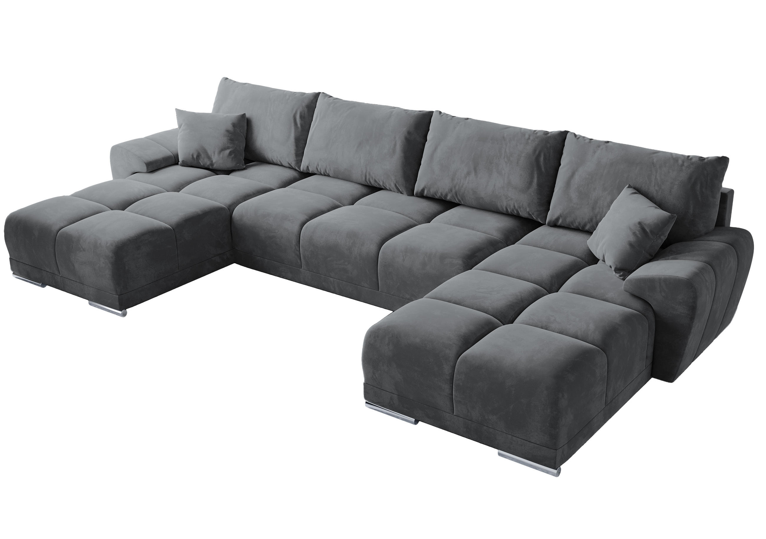 WOHNLANDSCHAFT Nubes mit Schlaffunktion Grau Plüsch - Silberfarben/Grau, Kunststoff/Textil (372/85/184cm) - Bromarkt