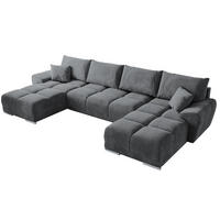 WOHNLANDSCHAFT Nubes mit Schlaffunktion Grau Plüsch - Silberfarben/Grau, Kunststoff/Textil (372/85/184cm) - Bromarkt