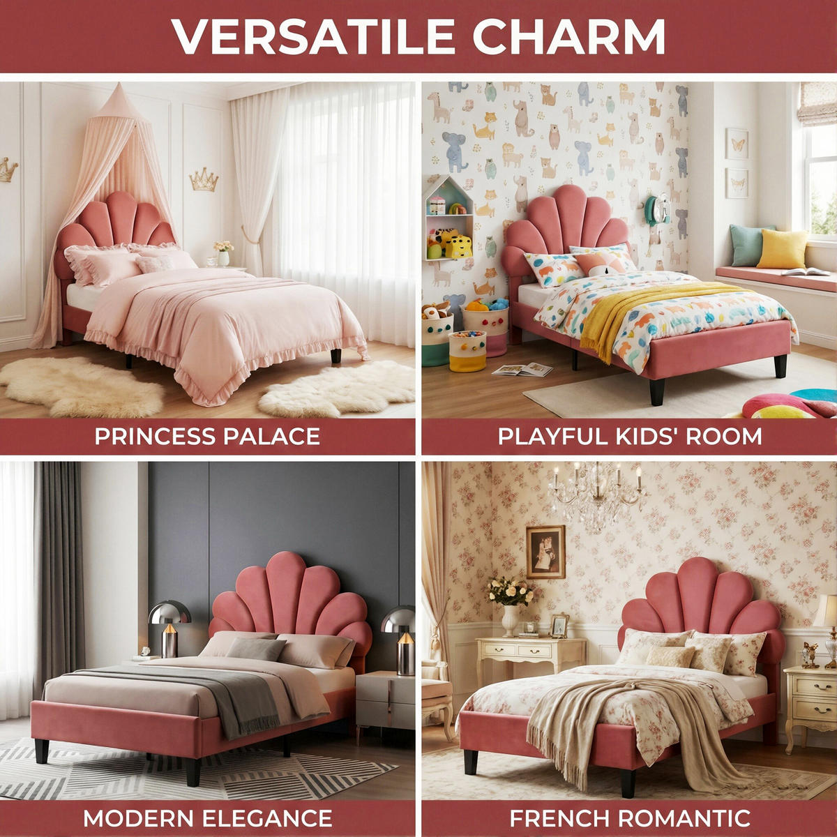 POLSTERBETT Glamour mit Höhenverstellbarem Kopfteil 90/200 cm Samt Bordeaux - Rot, Textil (90/200cm) - Creahappy