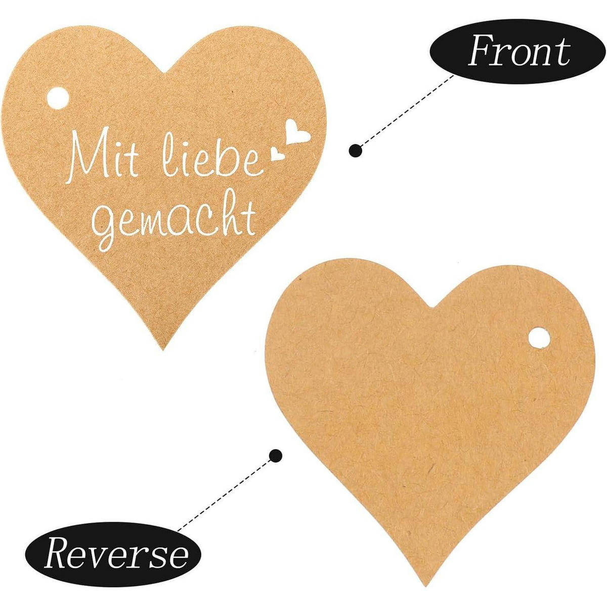 GESCHENKANHÄNGER Herz 100 Stück mit Juteschnur 6 cm - Braun, Papier (6/1/6cm)