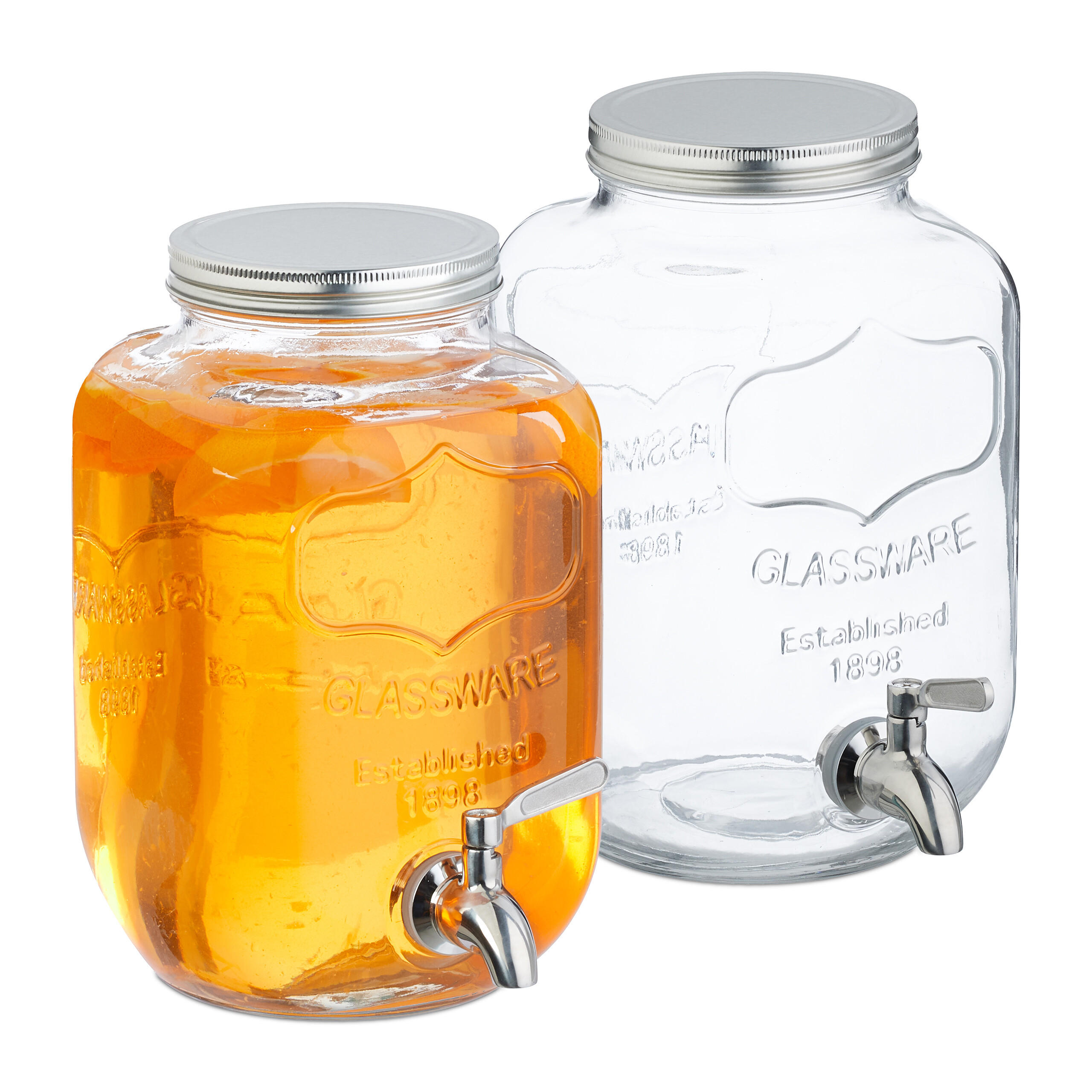 2XGETRÄNKESPENDER - Transparent, Glas/Metall (4L) - Relaxdays