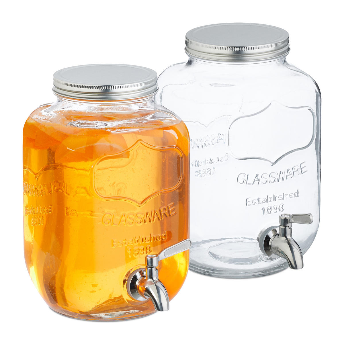 2XGETRÄNKESPENDER - Transparent, Glas/Metall (4L) - Relaxdays