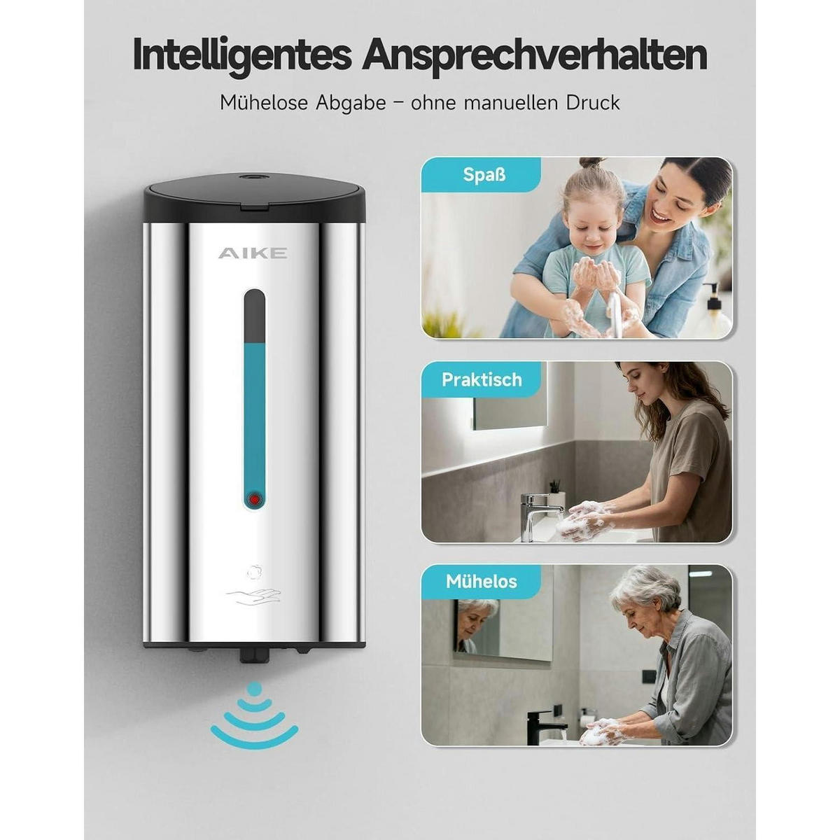 SCHAUMSEIFENSPENDER Edelstahl Hochglanz 750ML Wandmontage - Silberfarben, Metall (10.9/10.8/22.1cm)