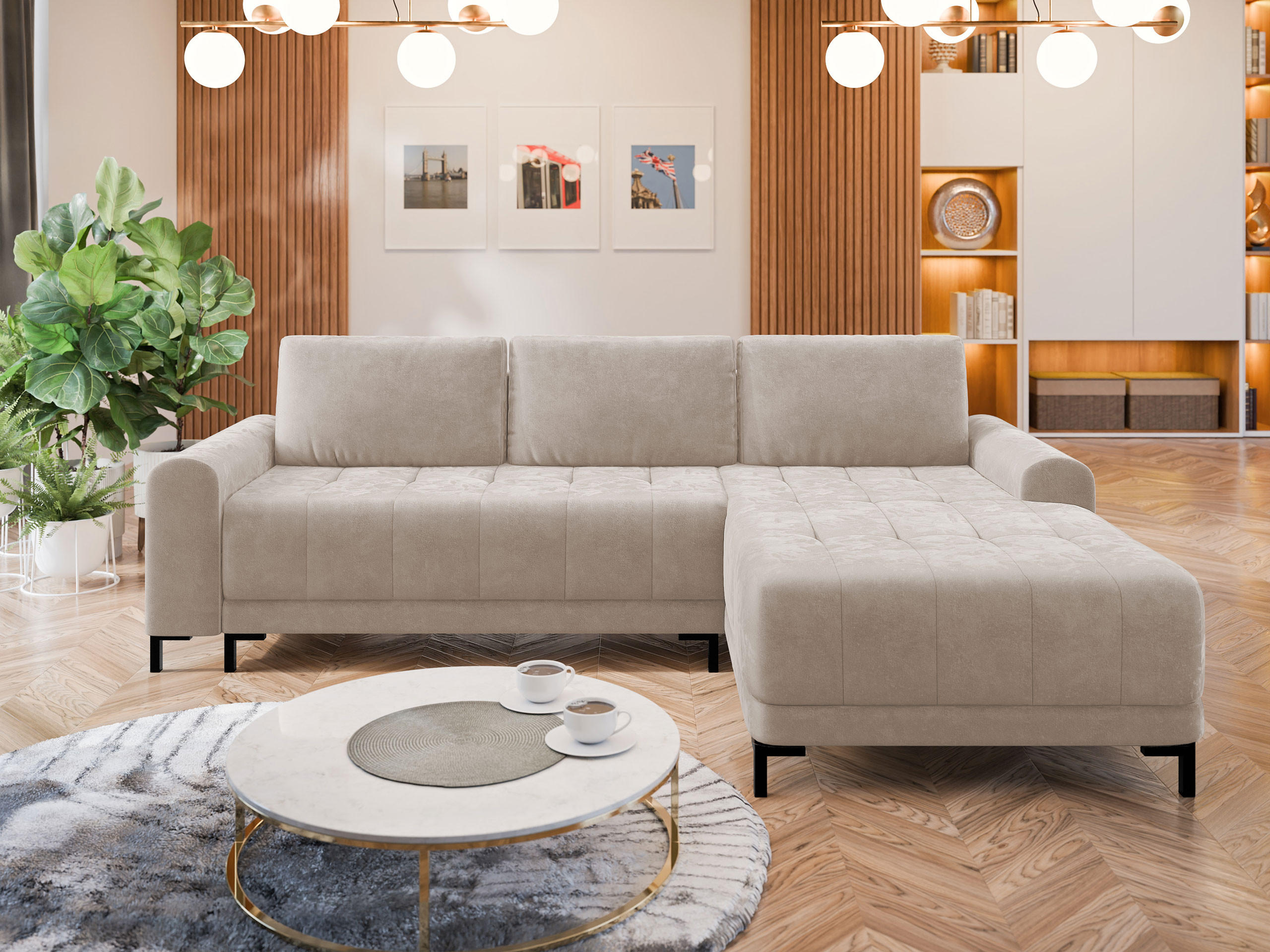 ECKSOFA Aris L, Seite: Rechts - Schwarz/Naturfarben, Holz/Textil (258/168cm) - MIRJAN24