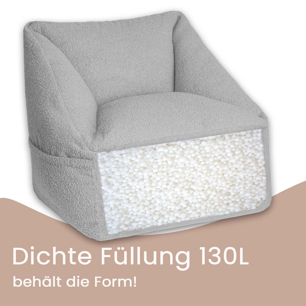 SITZSACK-SESSEL Bambino 55/60/55 cm, weicher Cord 380 g/m², mit Griff & Seitentasche, Hellgrau - Hellgrau, Textil (55/55/60cm) - Dreamroots