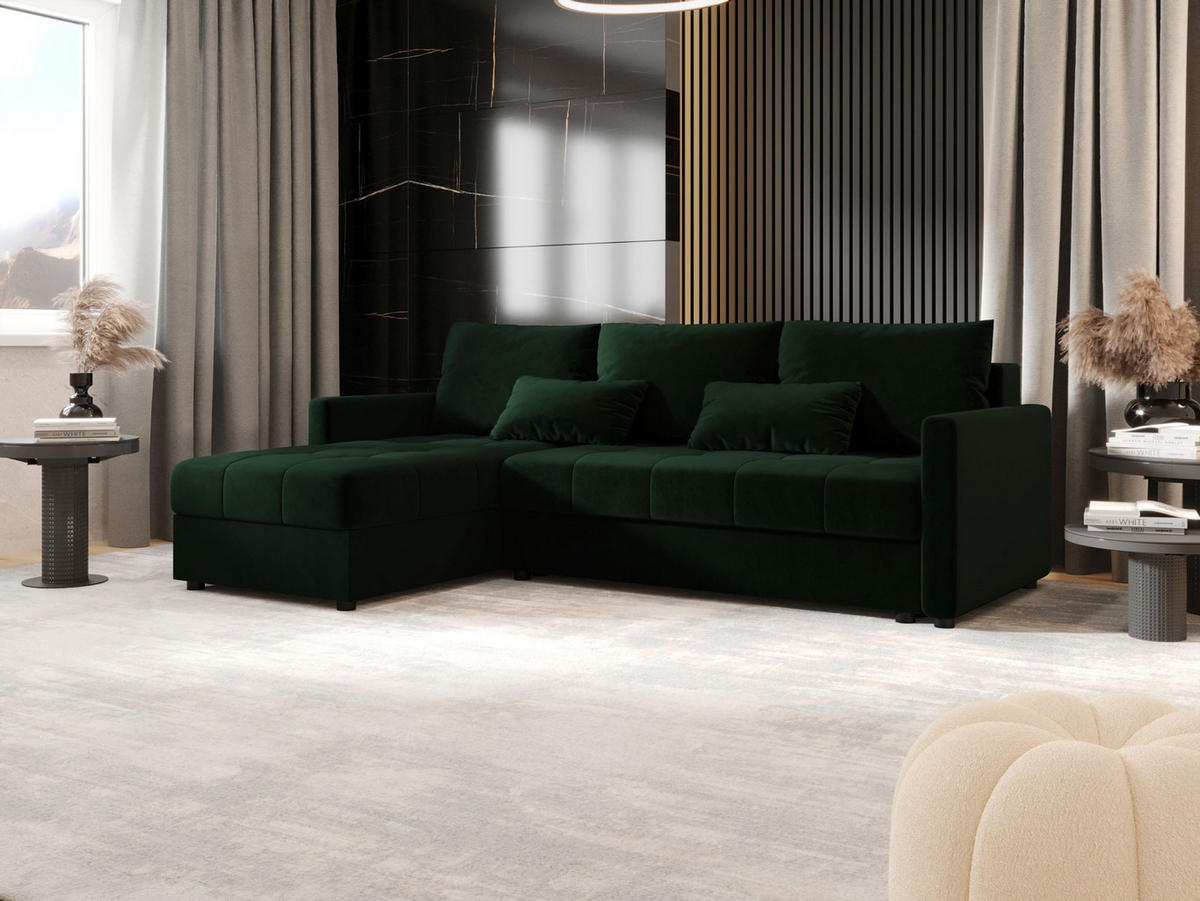 ECKSOFA MOS L BIS Itaka 10 Links mit Schlaffunktion - Dunkelgrün, Textil (220/143cm) - Bedante