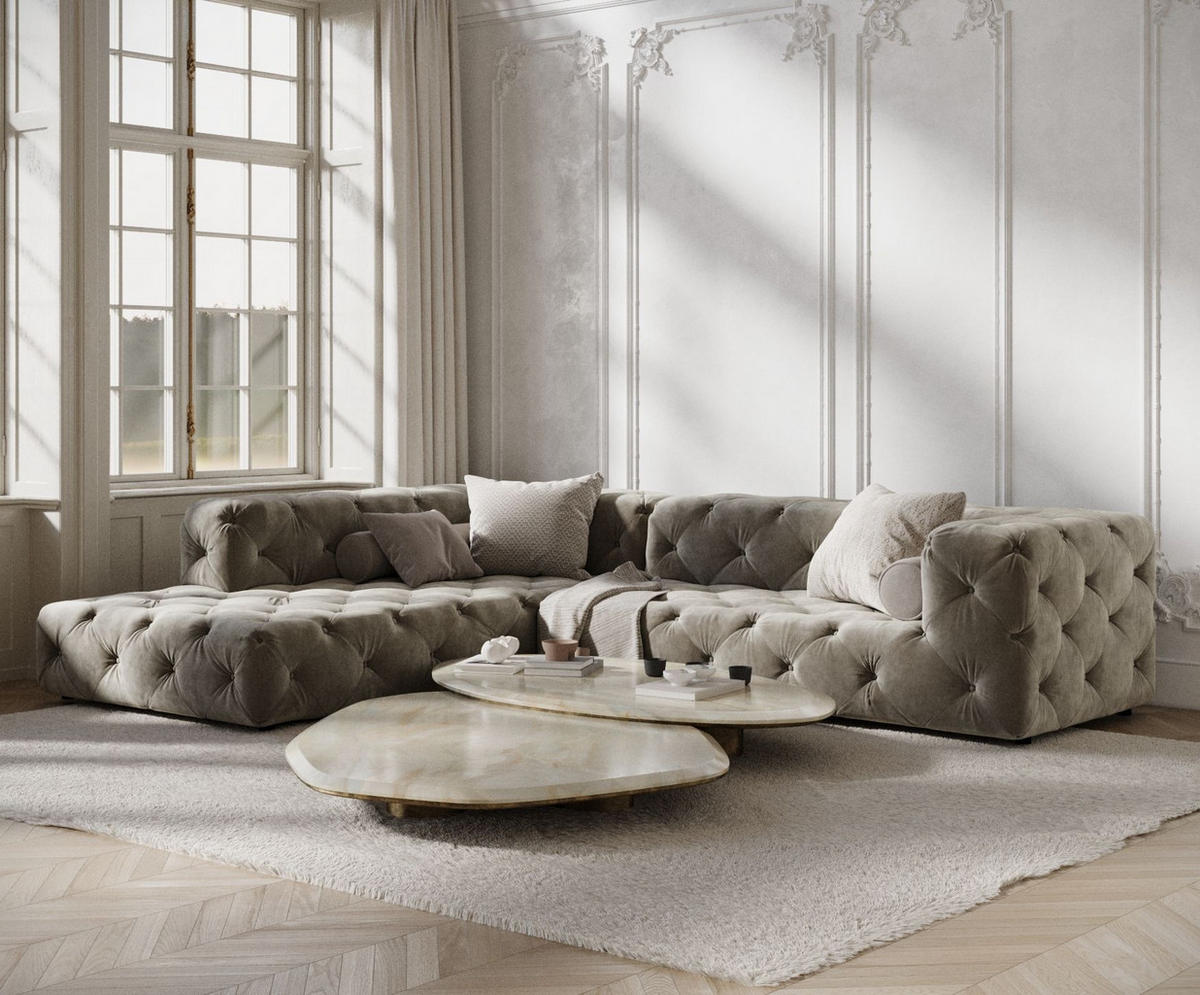 ECKSOFA Cosimo Taupe Samtstoff - Taupe/Schwarz, Holz/Holzwerkstoff (325/228cm) - Maison de Reve