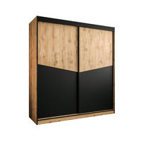 SCHIEBETÜRENSCHRANK DUBLIN 200, 2-türig Kleiderschrank, Moderne Garderobe, Schrank in Größe: 200 x 215 x 65 cm - Schwarz/Braun, Holzwerkstoff (200/215/65cm) - O-Sofa