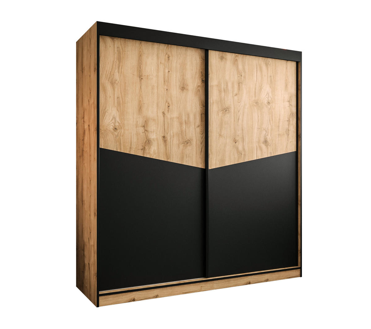 SCHIEBETÜRENSCHRANK DUBLIN 200, 2-türig Kleiderschrank, Moderne Garderobe, Schrank in Größe: 200 x 215 x 65 cm - Schwarz/Braun, Holzwerkstoff (200/215/65cm) - O-Sofa