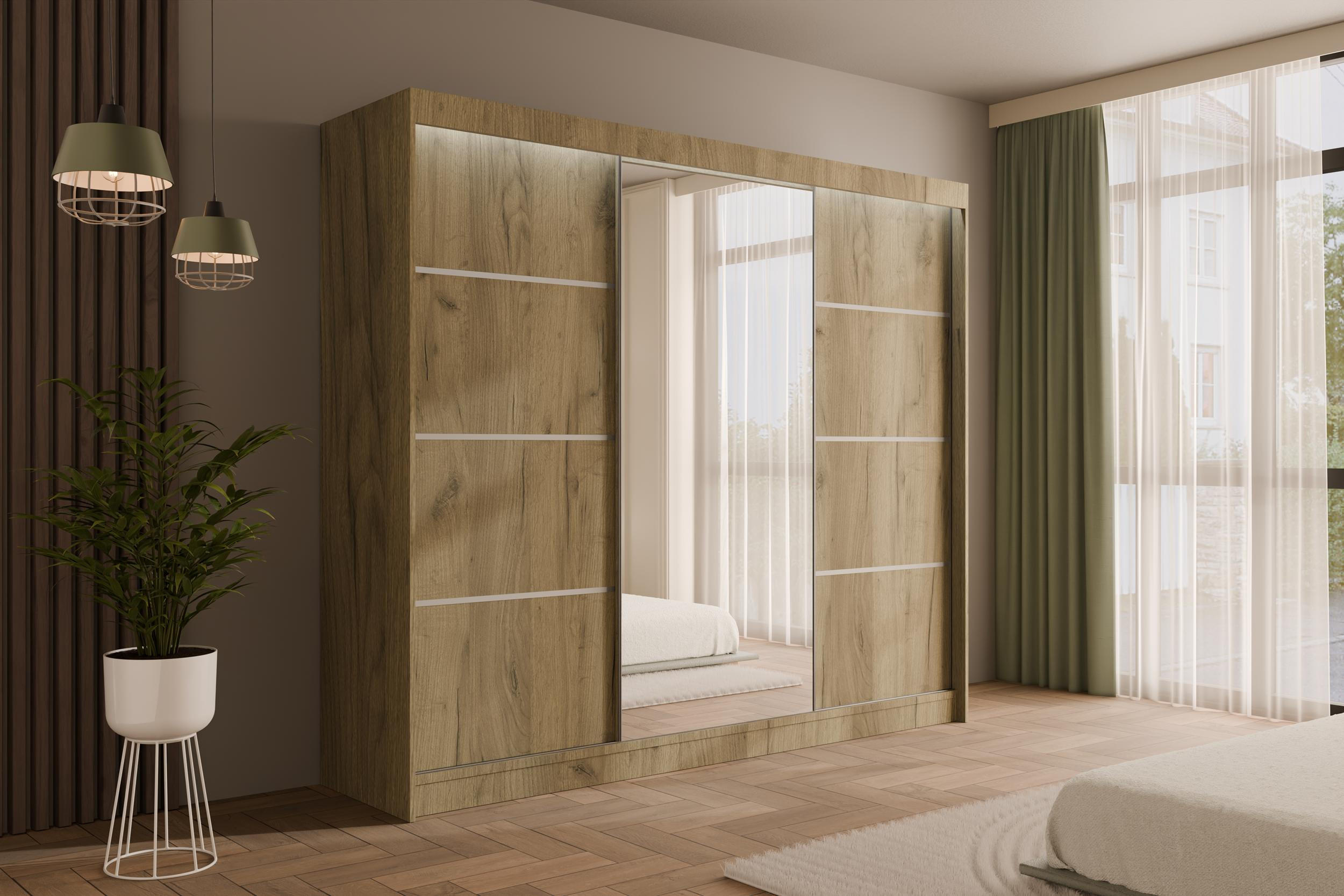 KLEIDERSCHRANK PAOKI mit LED - 250 cm - Braun - Braun, Holzwerkstoff (250/215/61cm) - ALTDECOR