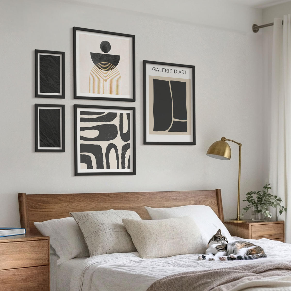 BILDER SET 5er Set - 50x50 cm & 20x30 cm & 40x60 cm Schwarzer Rahmen - Abstrakte Marmorformen - Schwarz, Kunststoff (40/60cm) - TULUP