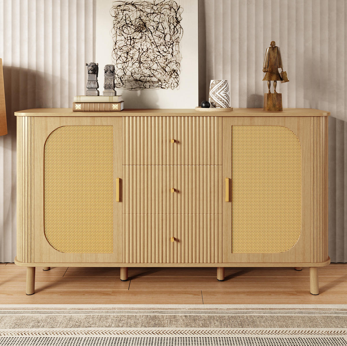 KOMMODE aus MDF 140x40x80cm in Natur mit Schubladen - Naturfarben, Holzwerkstoff (140/80/40cm) - Modfu