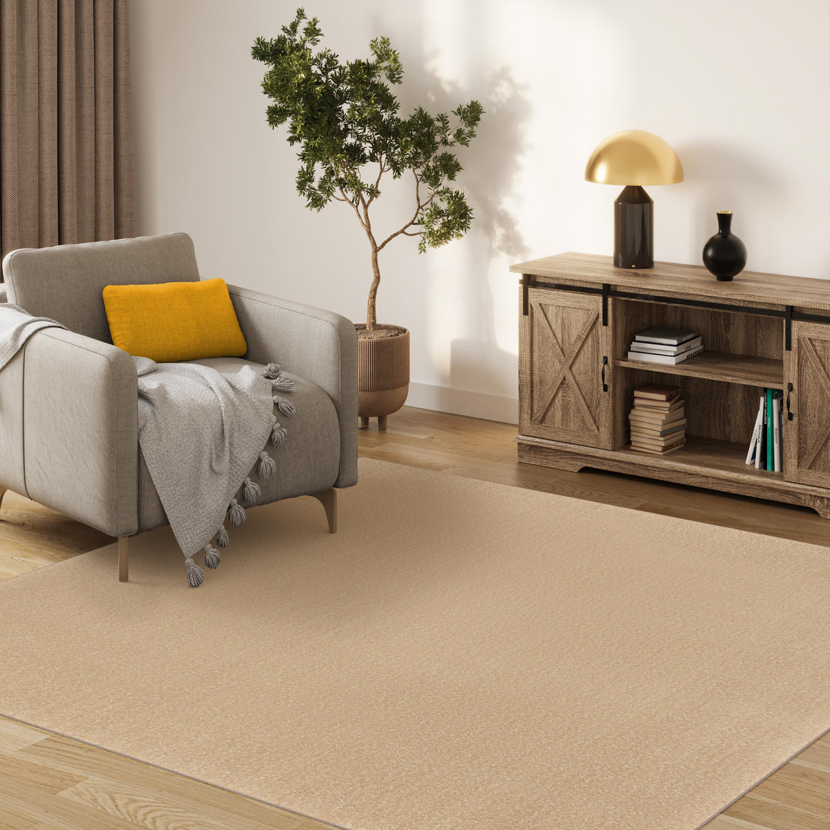 TEPPICH MONO SQUARE Beige 200/200 cm - Beige, Kunststoff (200/200cm) - Tapiso