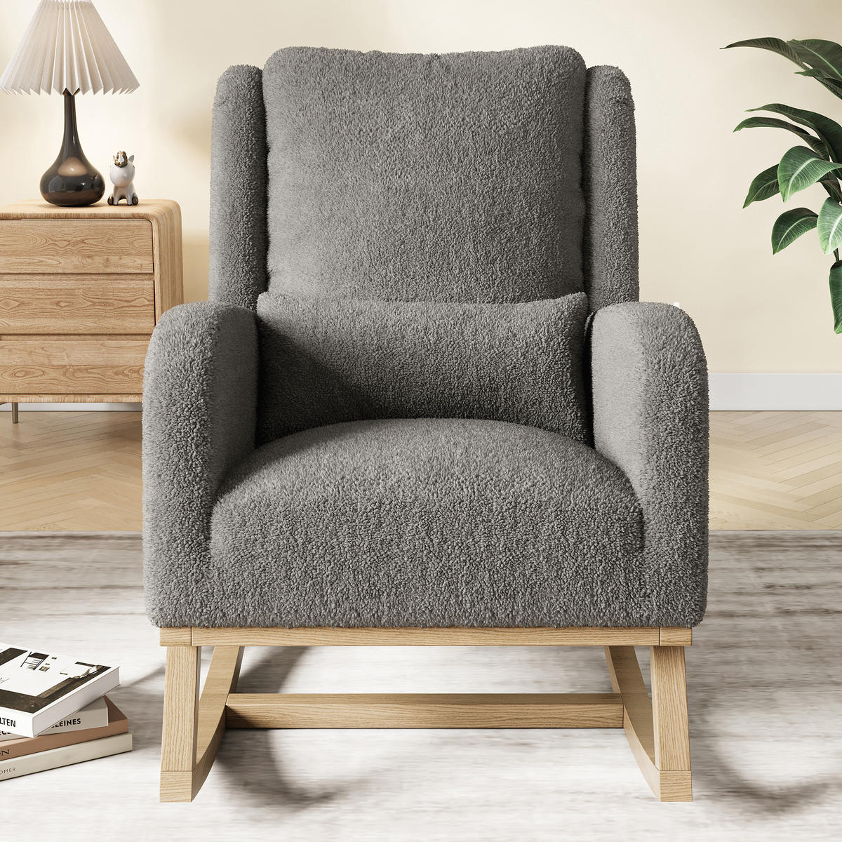 SCHAUKELSTUHL Teddyplüsch, grau, ergonomisch, Komfortstuhl mit Rückenlehne - Grau, Textil (52/96/93cm) - EuroLiving