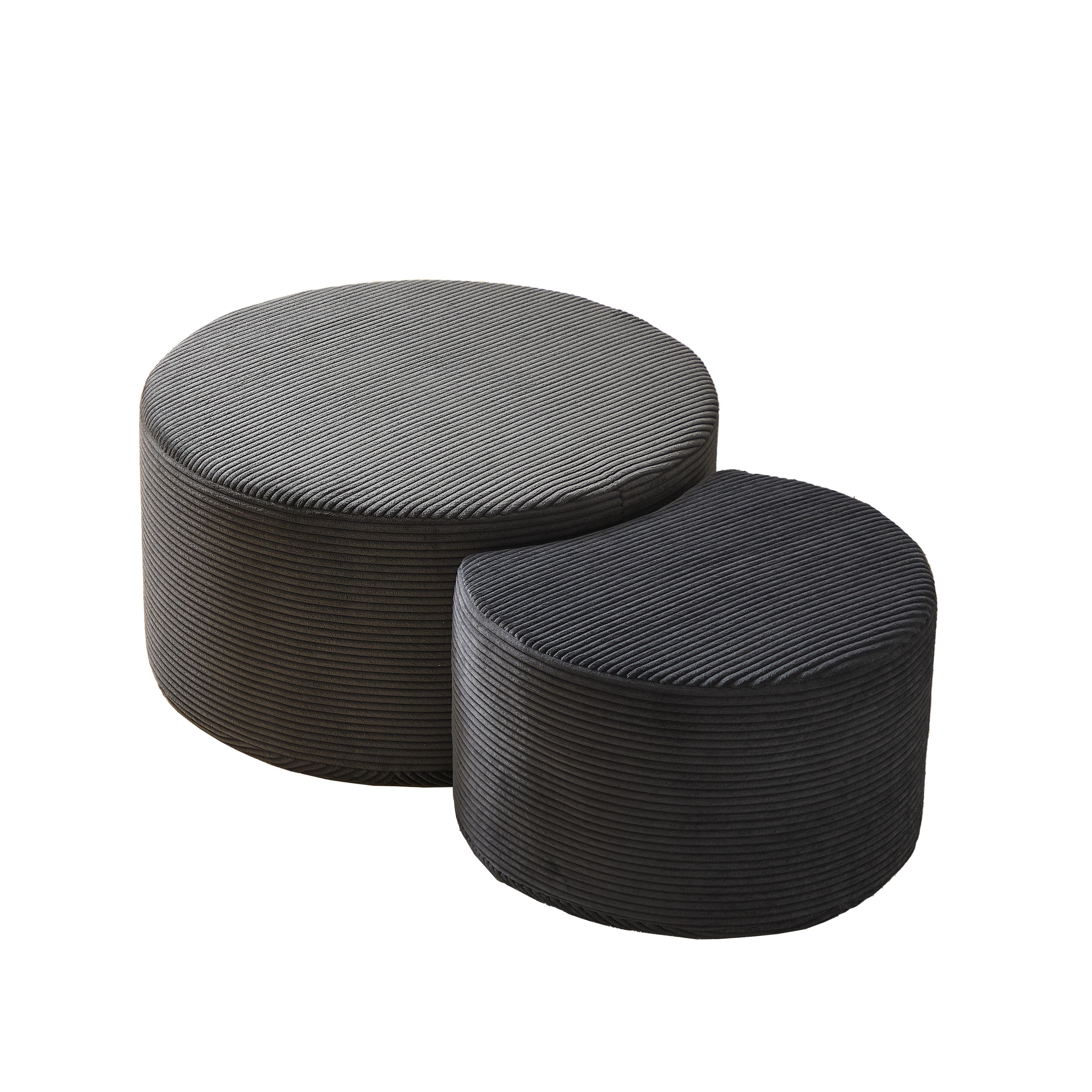 COUCHTISCH-SET 2-teilig gepolstert und rund - Schwarz, Textil (81/127/40cm)