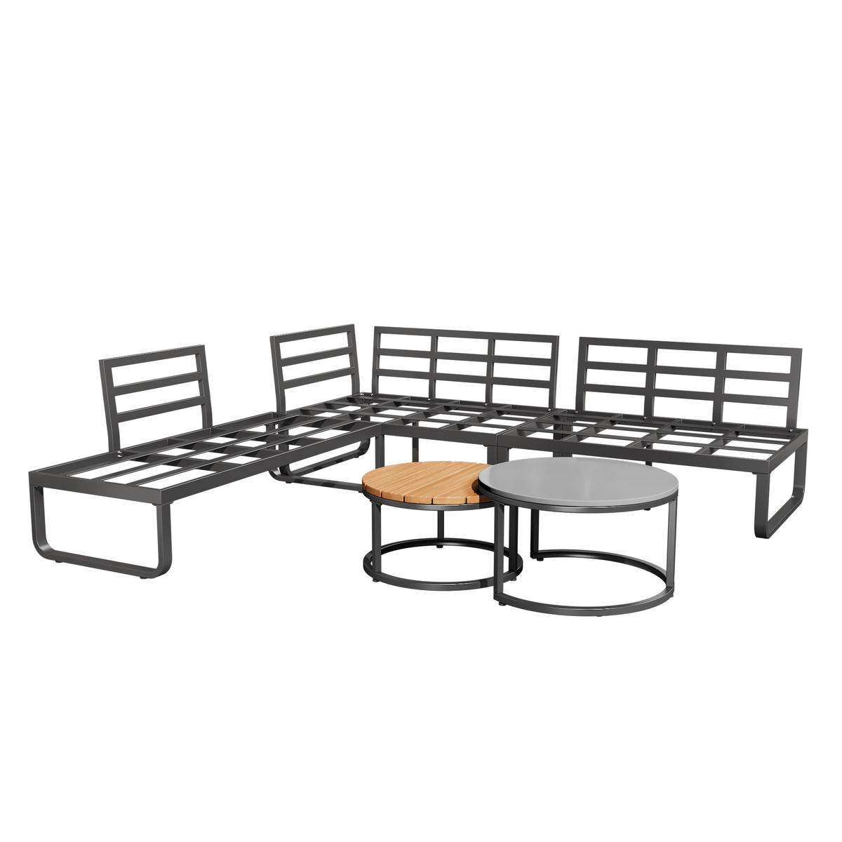 GARTENSET 4-5 Sitzer Grau Mit 2 Stapeltischen - Grau, Metall - FLIEKS