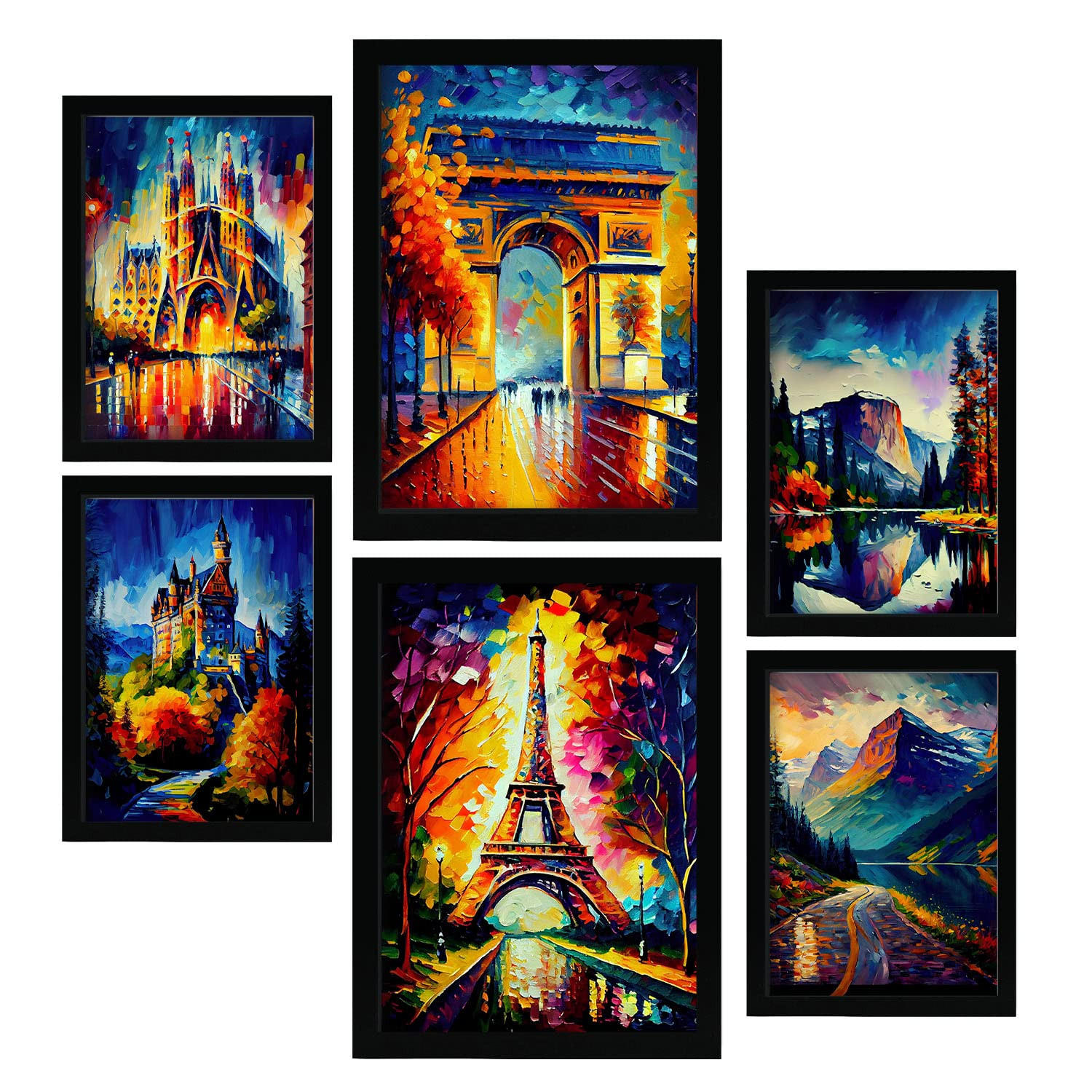 POSTER Set Mit 6 Herbst Im Ölgemälde Stil A3 & A4 Schwarzer Rahmen - Schwarz, Papier (29/3cm) - Nacnic