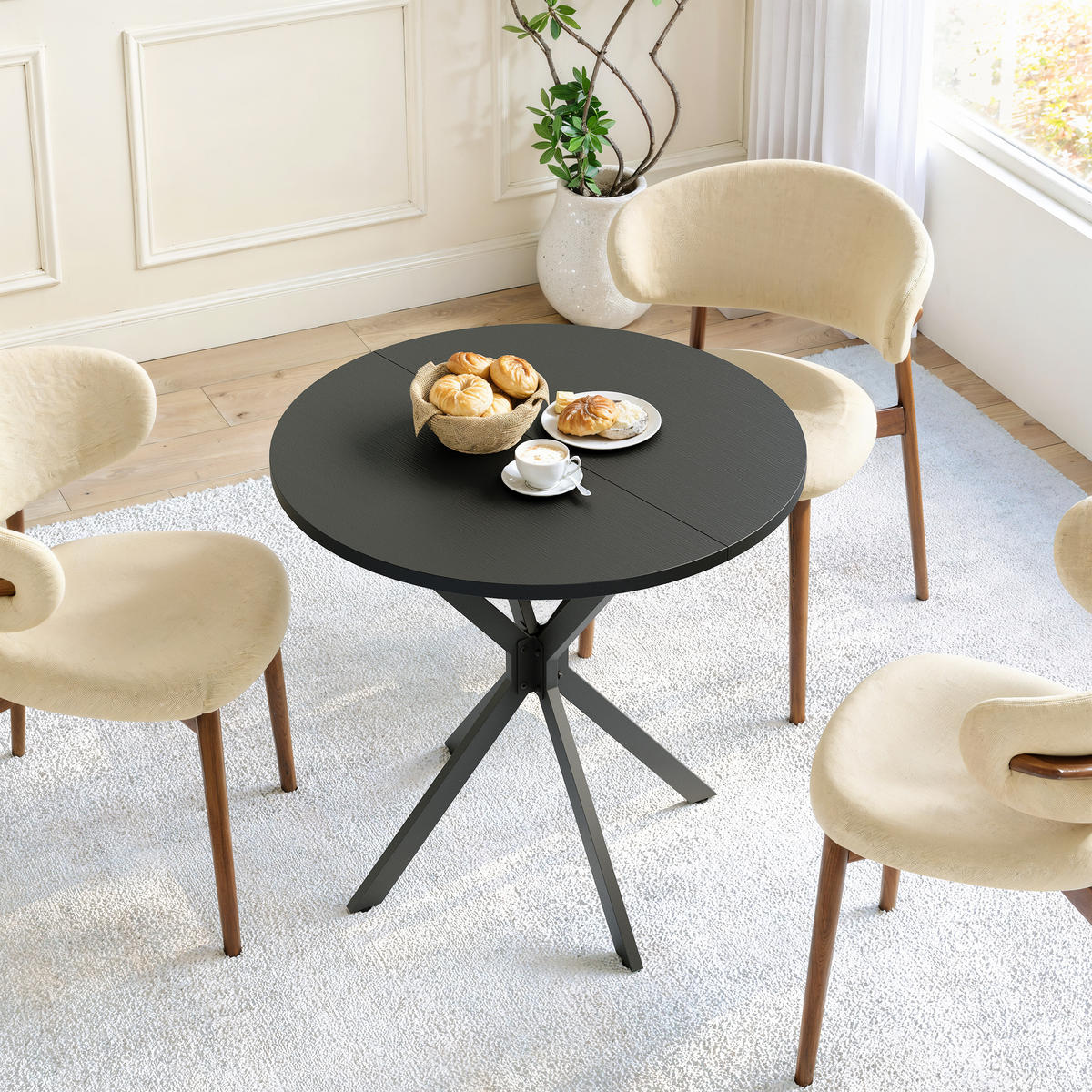 COUCHTISCH Runder Esstisch 80x80x75cm Schwarz-Küchentisch mit X-Beinen aus Stahl - Schwarz, Metall (80/80/75cm) - Raelunyi