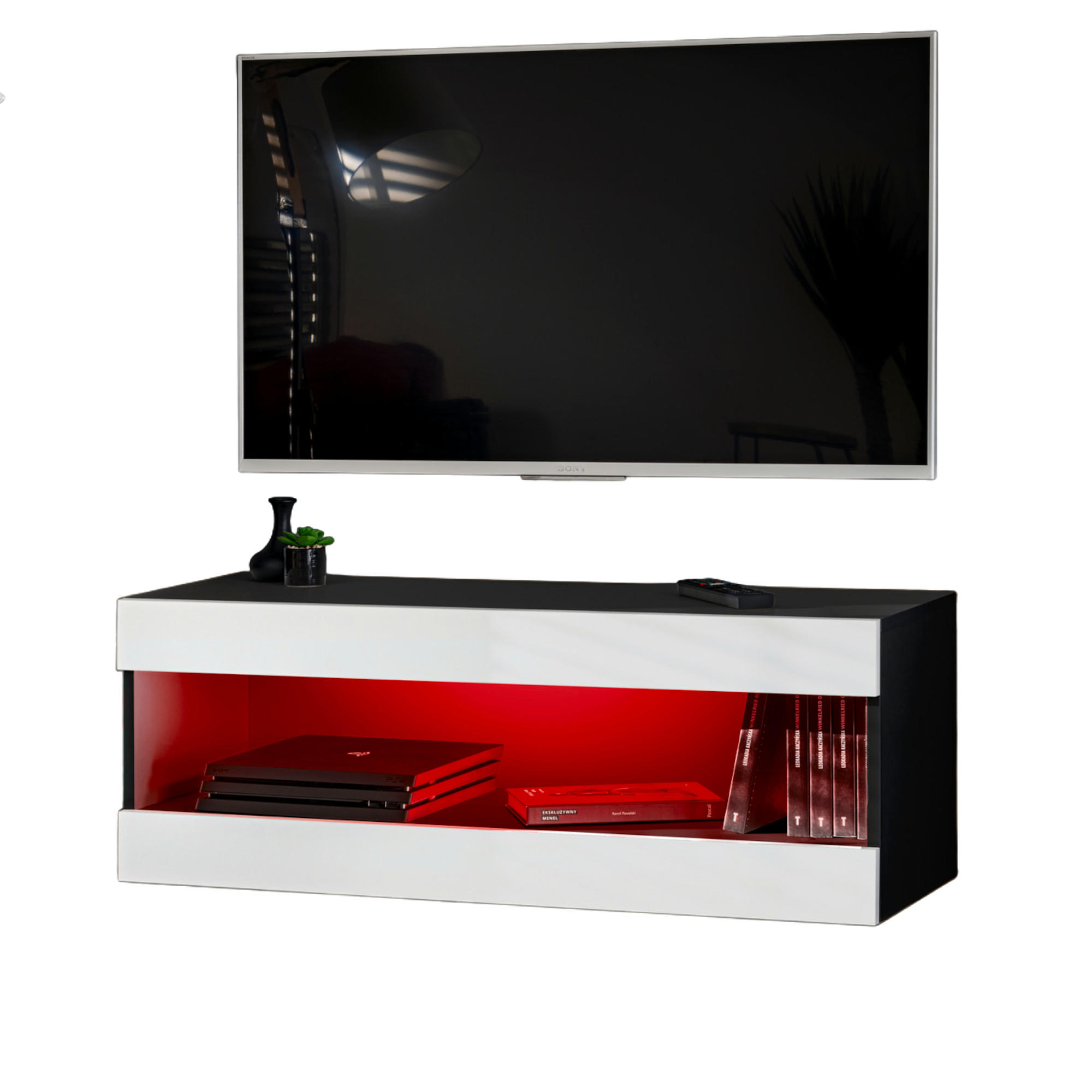 HÄNGEBOARD TV TIVOLI RTV2+RGB Offener Raum Schwarz + Weiß - Schwarz/Weiß, Glas/Holzwerkstoff (100/36/35cm) - Komodee