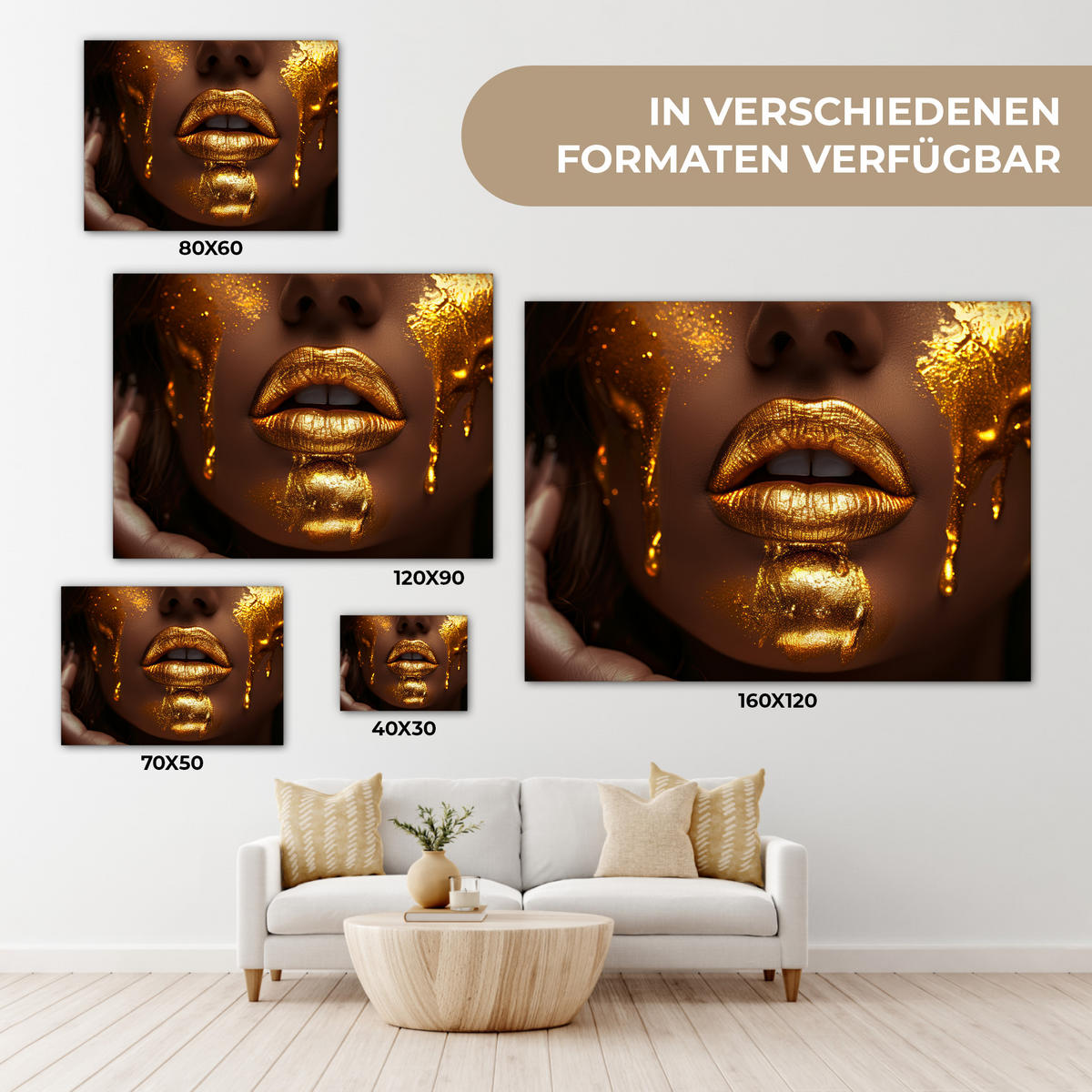 LEINWANDBILD Frau - Gold - Luxus - Porträt Wandbilder 80x60 cm - Goldfarben, Textil (80/60cm) - MuchoWow
