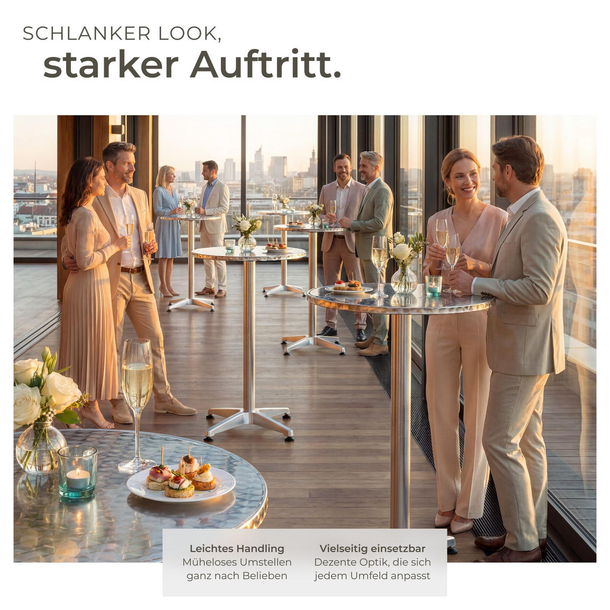 BISTROTISCH aus Aluminium Frederic, höhenverstellbare Kunststofffüße, silber - Silberfarben, Holz (67/67/110cm) - tectake