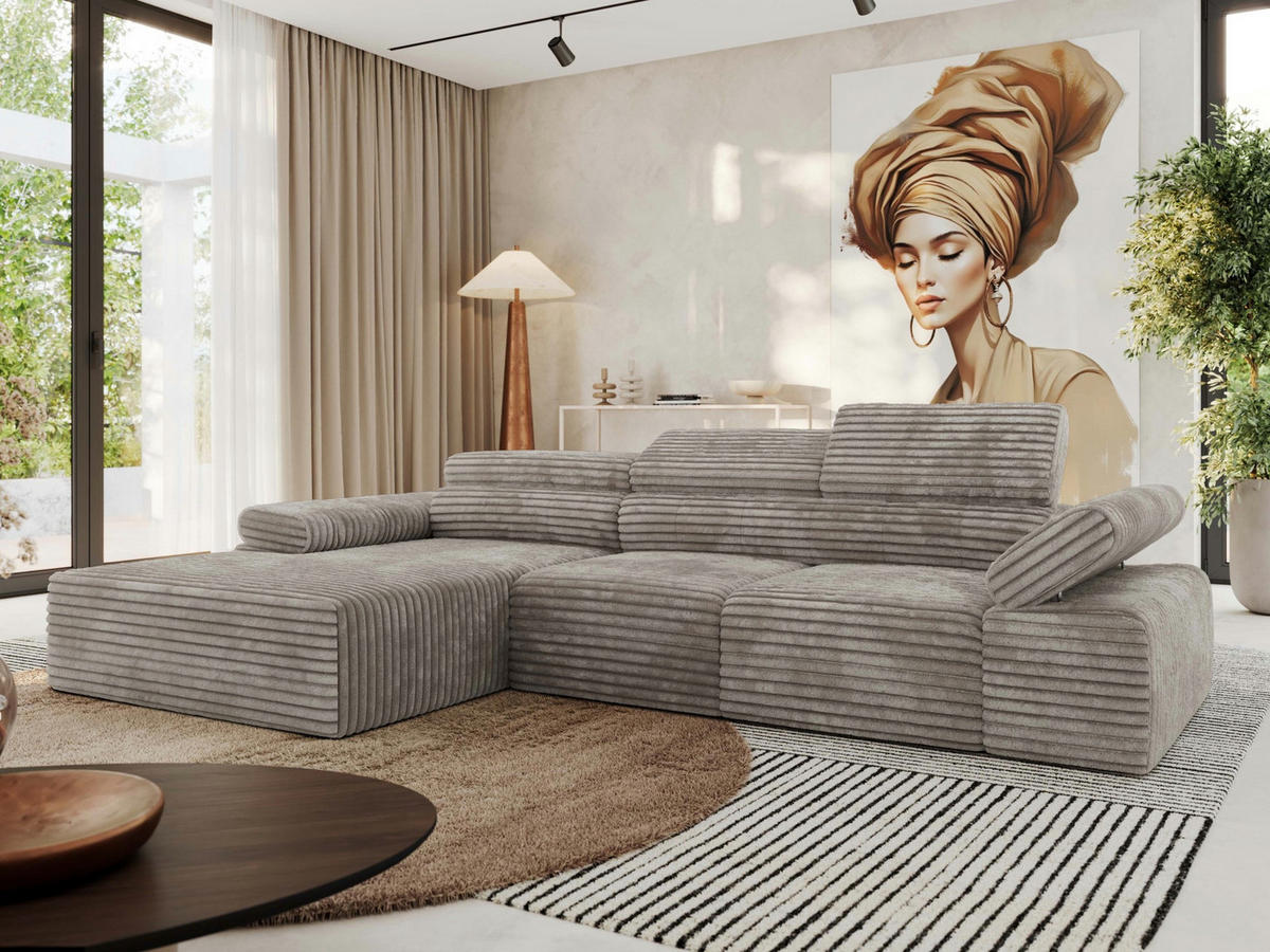 ECKSOFA RILASSO L Hellbraun Cord - links - Hellbraun/Schwarz, Kunststoff/Textil (296/174cm) - MKS