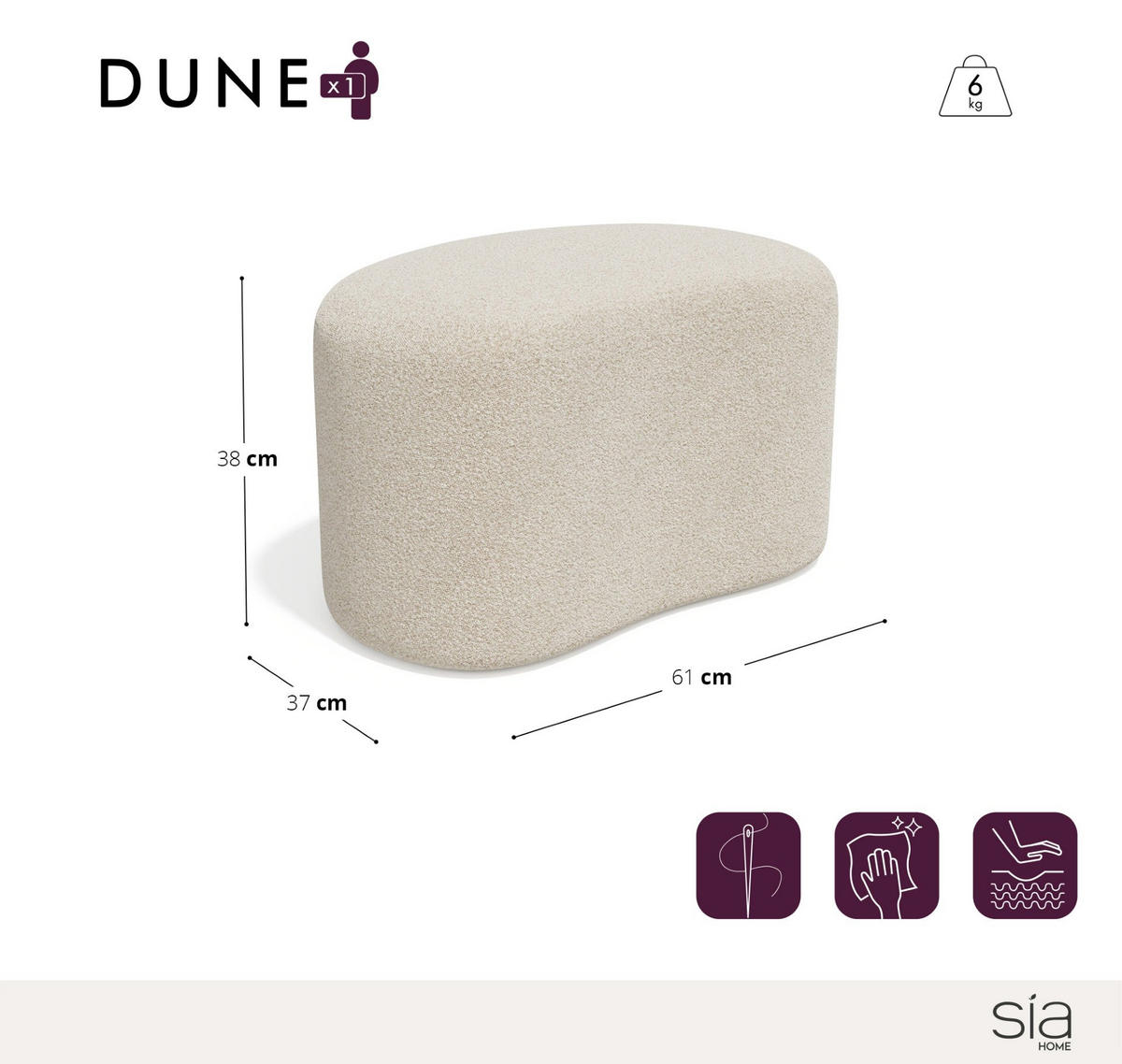 POUFS DUNE Bouclé-Stoff Taupe 60cm - Taupe, Textil (60/38/38cm) - Sia Home