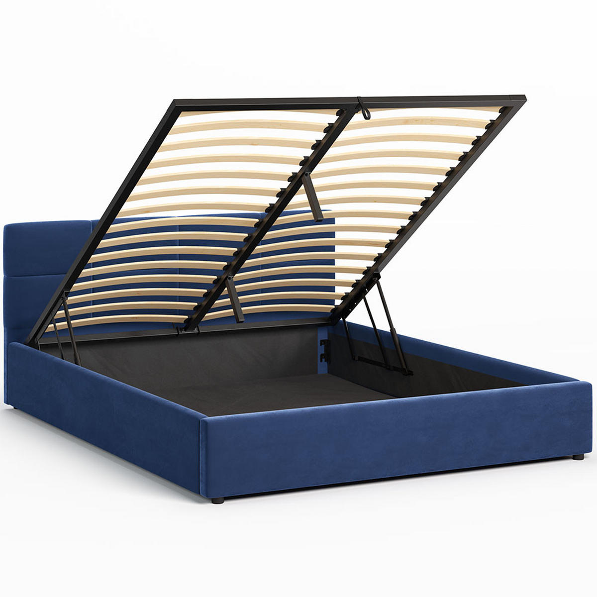 POLSTERBETT 160×200 mit Bettkasten und Lattenrost Mika HLR-64 Blau Velours - Blau, Holz (160/200cm) - Jana