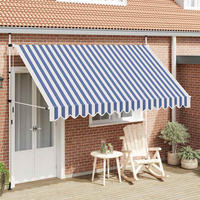 EINZIEHBARE Markise Handbetrieben 350 cm Blau/Weiß Gestreift - Blau, Textil (35/1/3.5cm) - furnicato