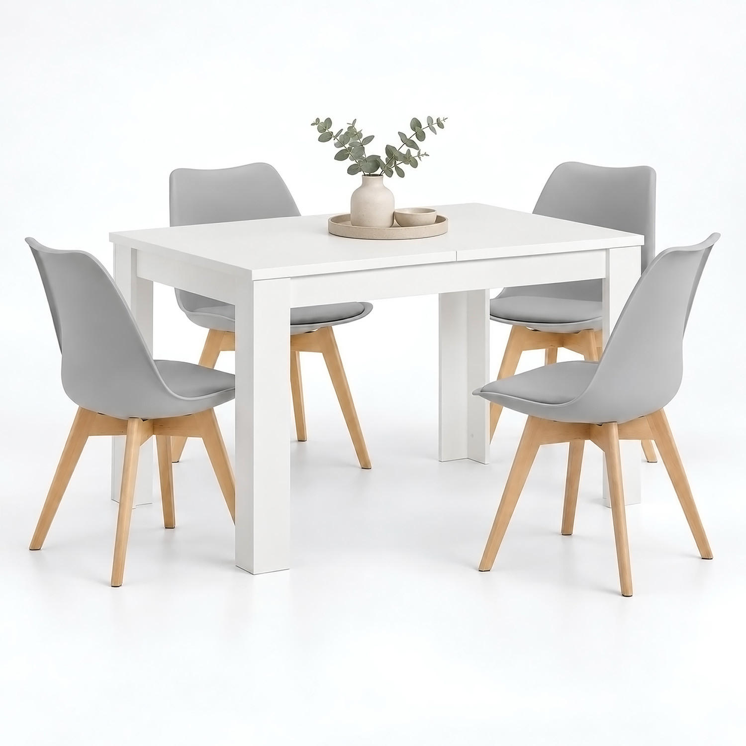 TISCHGRUPPE 120/80 cm Weiß mit 4 Stühlen grau - Weiß/Grau, Holz/Kunststoff (80/80/120cm) - Homestyle4u
