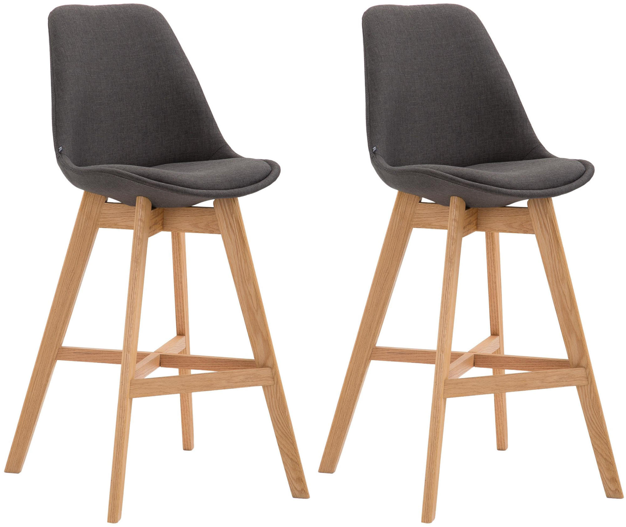 BARHOCKER 2er Set Stoff dunkelgrau - Eukalyptusholzfarben/Dunkelgrau, Holz/Textil (48/112/56cm) - CLP