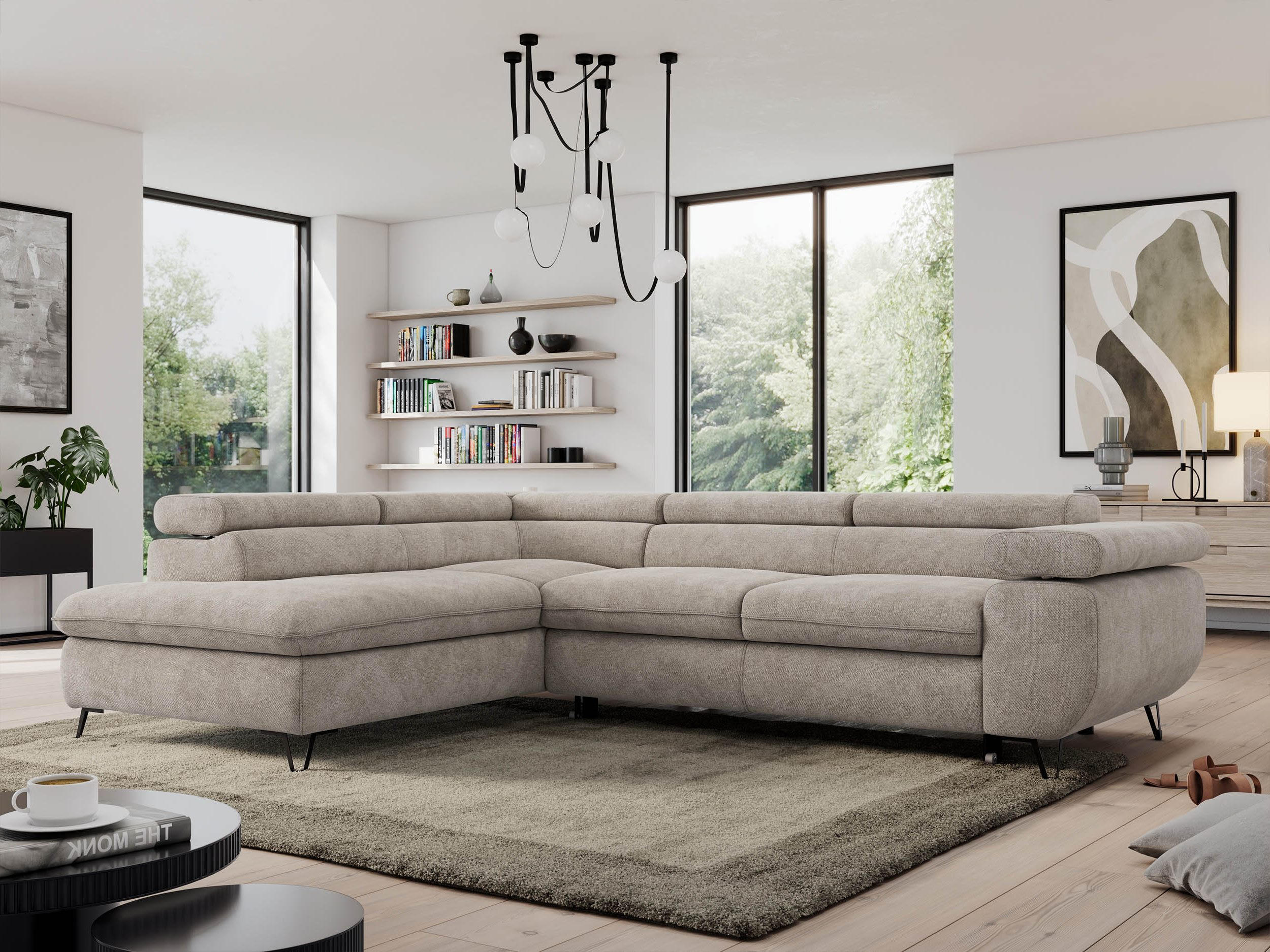 ECKSOFA PEDRO L Beige Struktur - Links Seite - Beige/Schwarz, Textil/Metall (208/273cm) - MKS