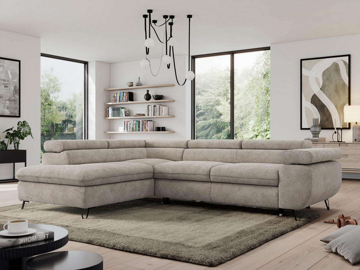 ECKSOFA PEDRO L Beige Struktur - Links Seite - Beige/Schwarz, Textil/Metall (208/273cm) - MKS