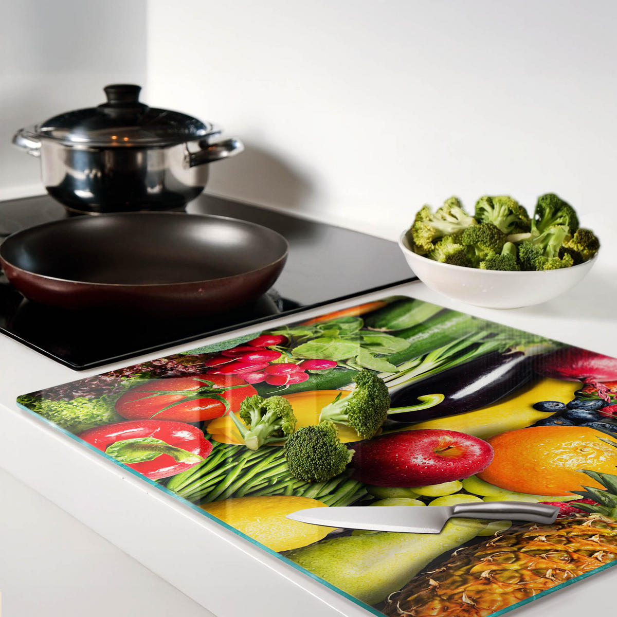GLASPLATTE 60x52 cm Gemüse und Obst - Multicolor, Glas (60/0.4/52cm) - TULUP