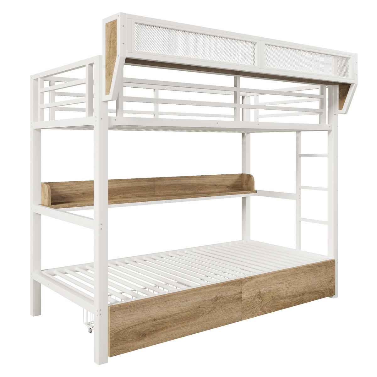 ETAGENBETT mit Regal 90x200 cm Metall Weiß 3-tlg. - Weiß, Metall (90/200cm) - Meubliv