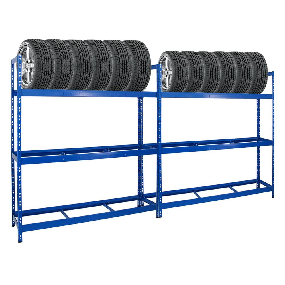 REIFENREGAL Tiger XL 2er-Set mit 2x 200x180x45 cm 300 kg Fachlast bis zu 42 Reifen Blau - Blau, Metall (360/200/45cm) - PROREGAL
