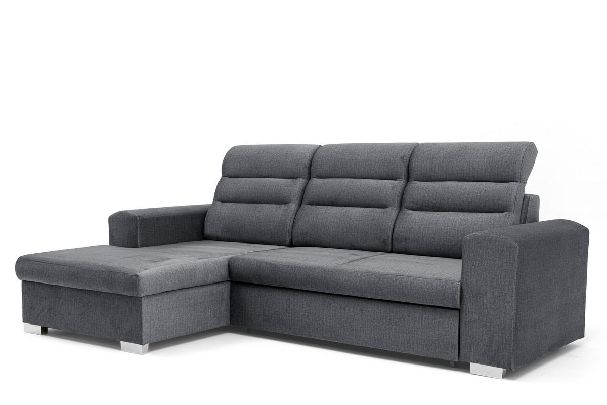ECKSOFA CLOUD S Links mit Schlaffunktion 120x200 Velours Dunkelgrau - Chromfarben/Dunkelgrau, Holz/Kunststoff (155/260cm) - Muffo