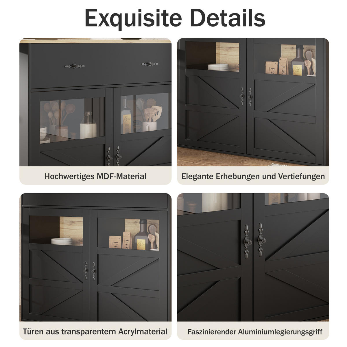 BARTISCH aus MDF, ausziehbar 138-204/39/104 cm mit 360° Drehfunktion & Stauraum, Schwarz - Schwarz, Holzwerkstoff (39/104/138cm) - Redom