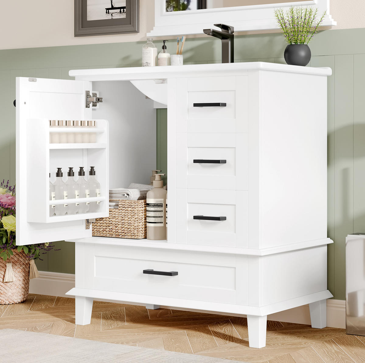 WASCHTISCH mit Keramikbecken 76 x 46 x 83,5 cm Weiß - Weiß, Holzwerkstoff (46/83.5/76cm) - Beauniv