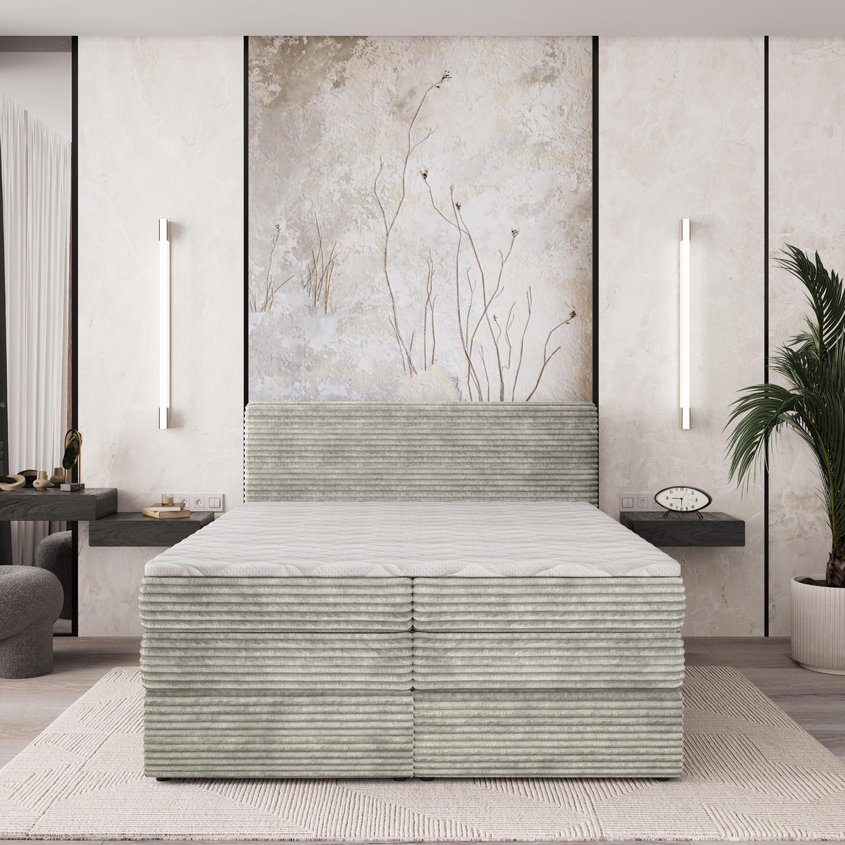 BOXSPRINGBETT LUNERA 160x200 cm mit Matratze und Topper - Hellgrau - Hellgrau, Holz (160/200cm) - MASSENO