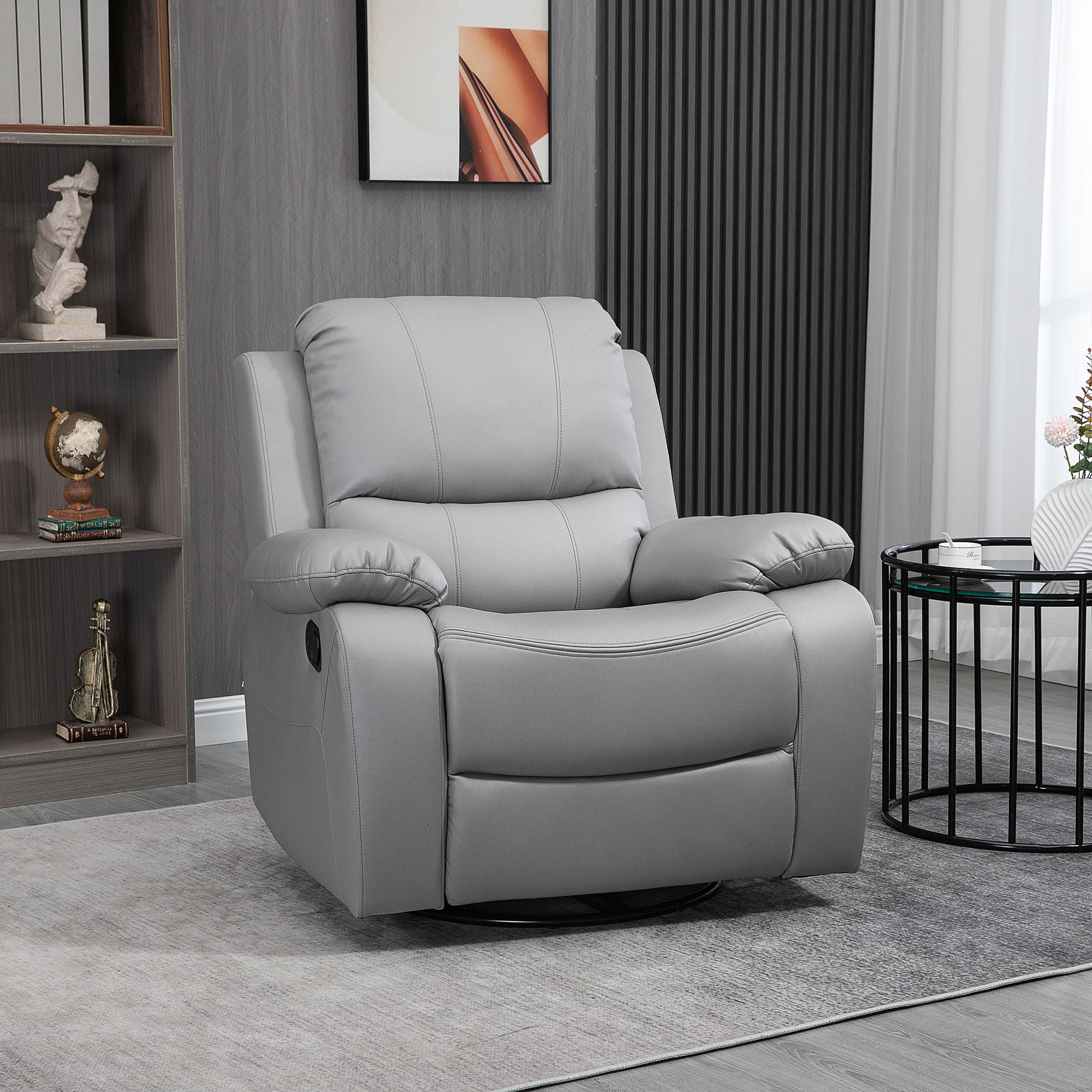 RELAXSESSEL Liegesessel 135° neigbar mit Wippfunktion drehbar mit Fußstütze Grau - Schwarz/Grau, Textil/Metall (100/98/93cm) - HOMCOM