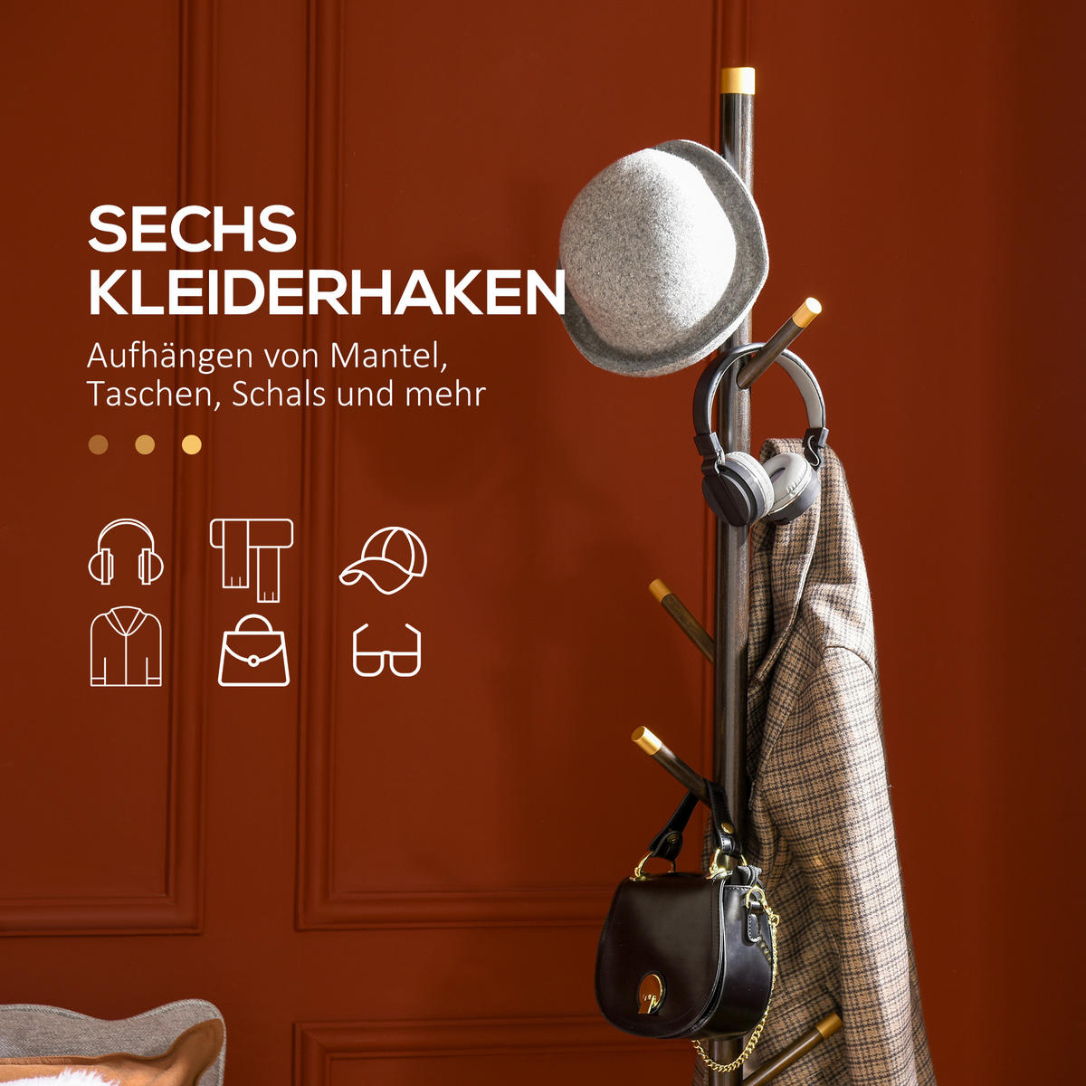 KLEIDERSTÄNDER - Walnussfarben, Holzwerkstoff/Metall (36/180/36cm) - HOMCOM