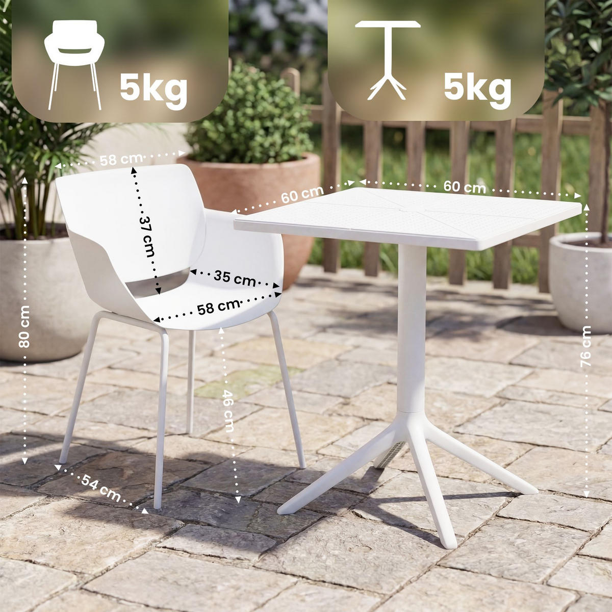 GARTENMÖBEL-SET Alma 4 Stühle 168x168x80cm Kunststoff Weiß Balkonset - Weiß, Kunststoff - DELUKE