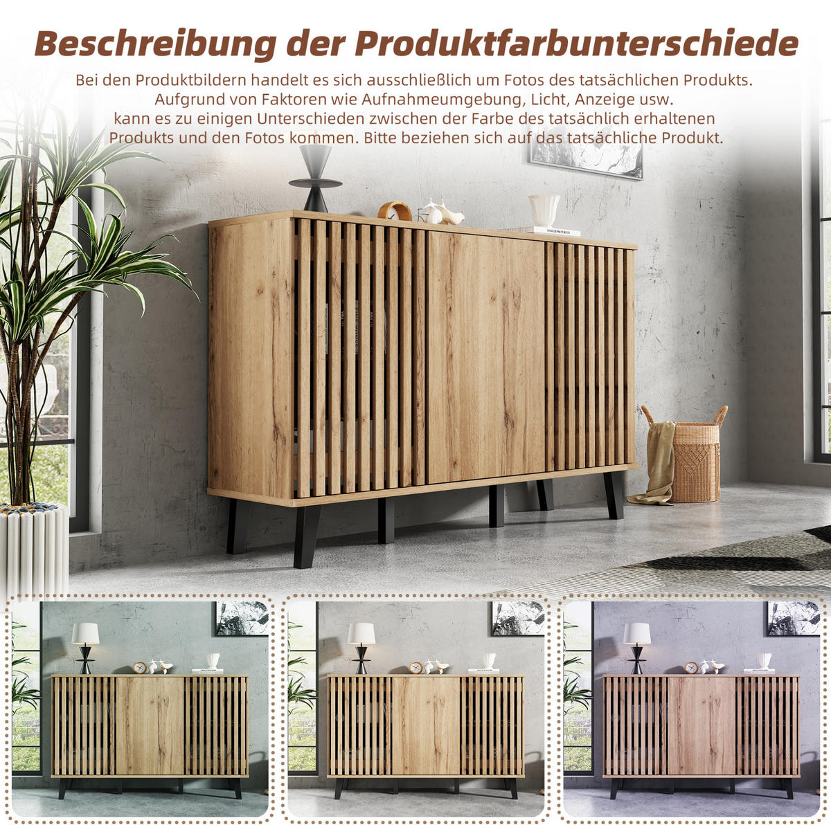 LOWBOARD TV-Schrank- und Sideboard-Set 180/40/55 und 150/40/95 cm aus Holzwerkstoff mit 14 Fächern Naturfarben - Hellbraun, Holzwerkstoff (180/55/40cm) - Modenvie