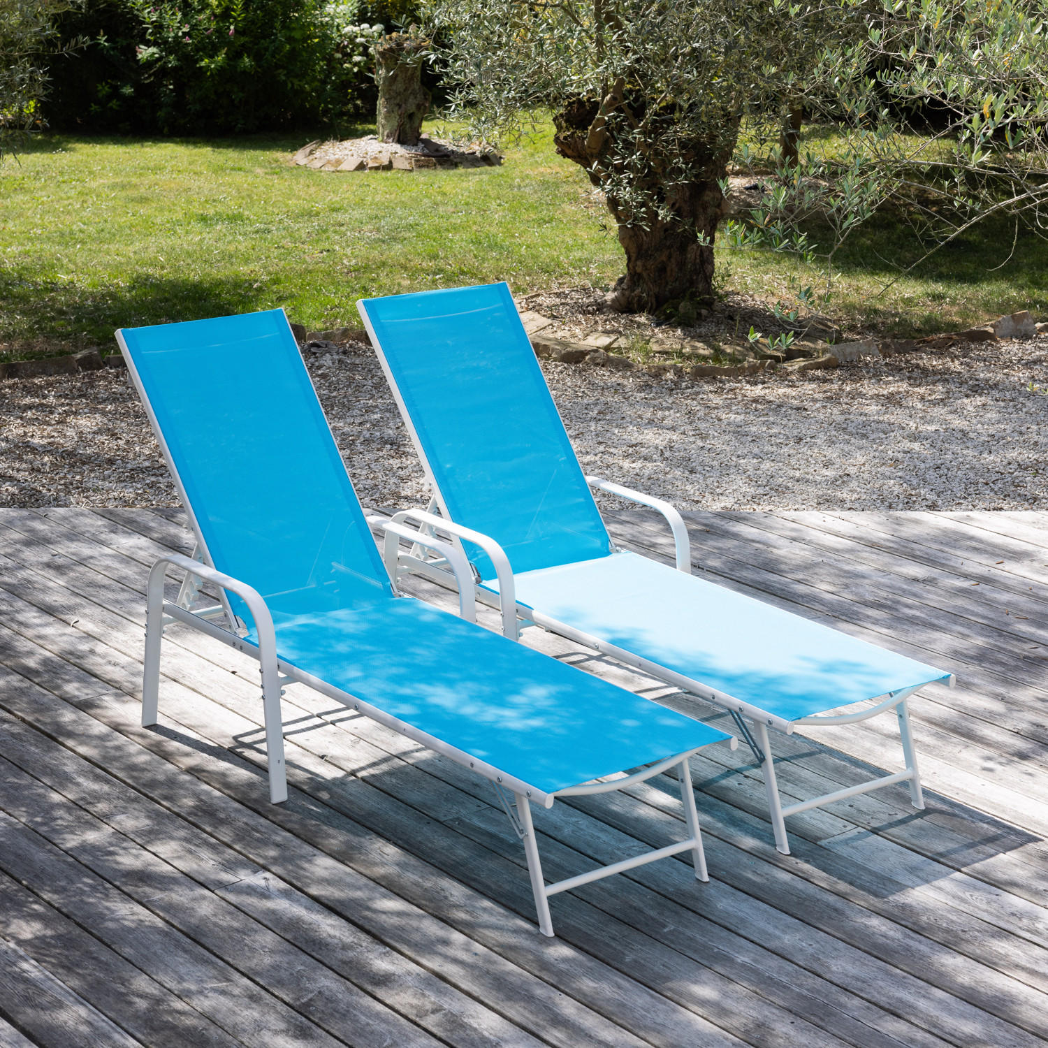 SONNENLIEGEN Sardinia Blau und weiß 2er-Set - Blau, Kunststoff (60.5/87.5/192.5cm) - Happy Garden